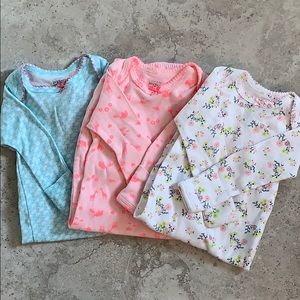 Set of 3 Baby Girl Newborn Sleepers w/ Hand Covers